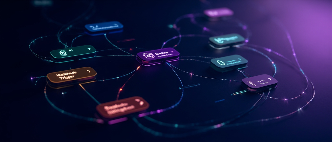 Editor workflow n8n con nodi di automazione collegati